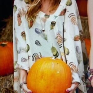 Show Me Your Mumu Tan Feather Print Tunic/ Mini Dress Small